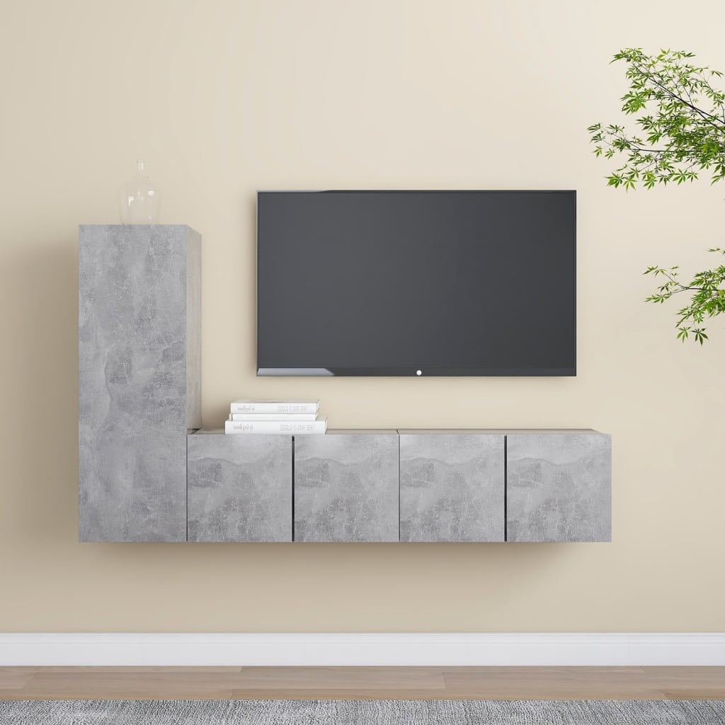 Ensemble de meubles TV 3 pcs Gris béton Bois d'ingénierie - XIOS