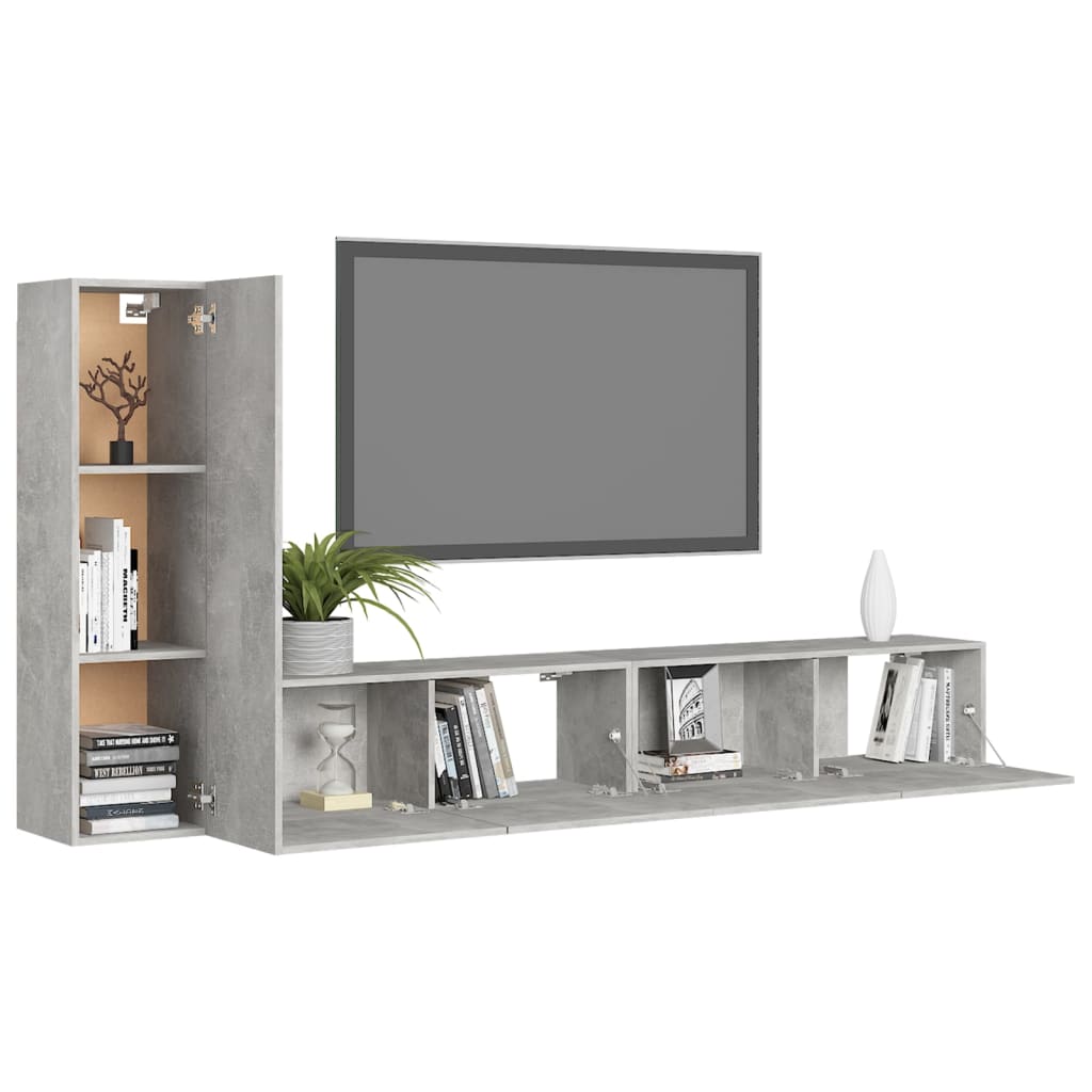 Ensemble de meubles TV 3 pcs Gris béton Bois d'ingénierie - XIOS