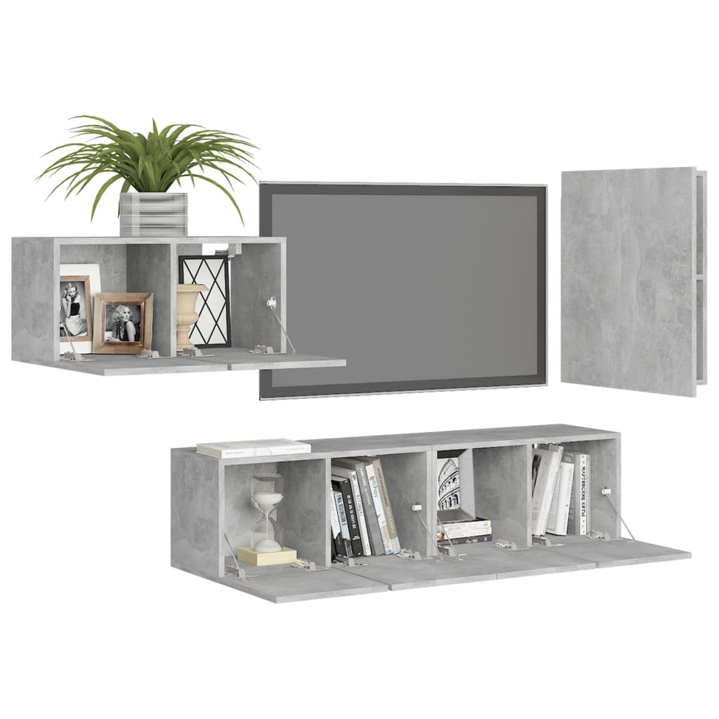 Ensemble de meubles TV 4 pcs Gris béton Bois d'ingénierie - XIOS