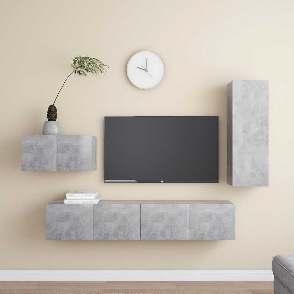 Ensemble de meubles TV 4 pcs Gris béton Bois d'ingénierie - XIOS
