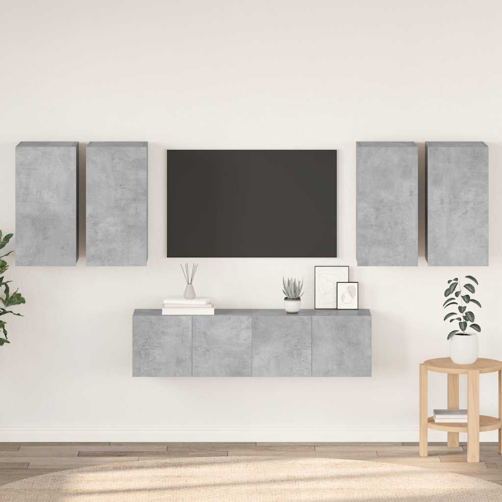 Ensemble de meuble TV 6 pcs Gris béton Bois d'ingénierie - XIOS