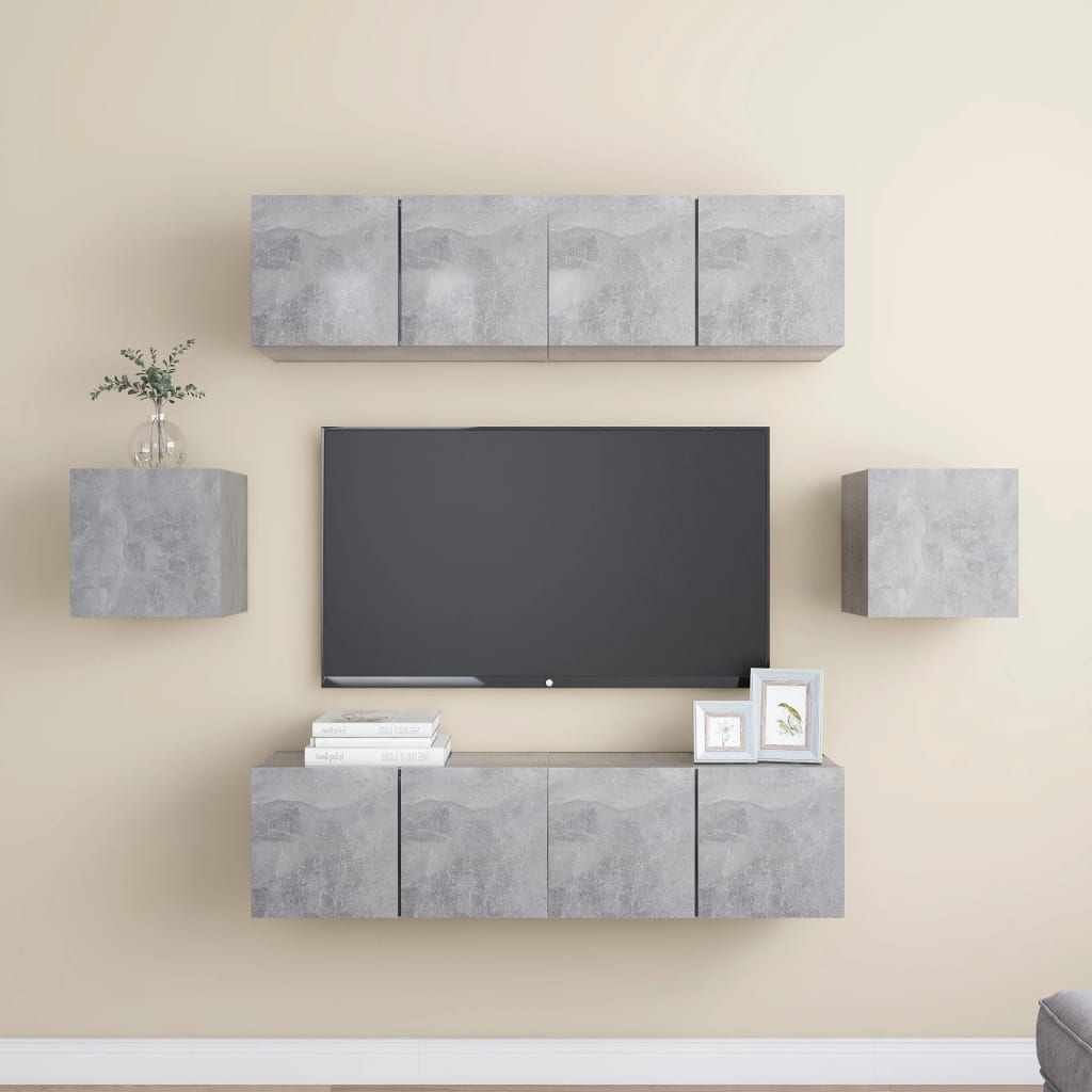 Ensemble de meubles TV 6 pcs Gris béton Bois d'ingénierie - XIOS