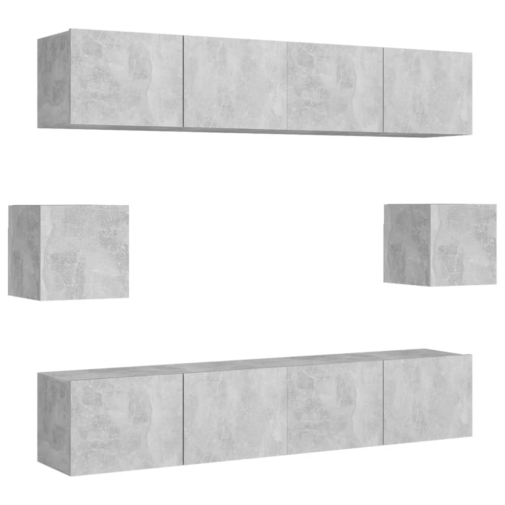 Ensemble de meubles TV 6 pcs Gris béton Bois d'ingénierie - XIOS