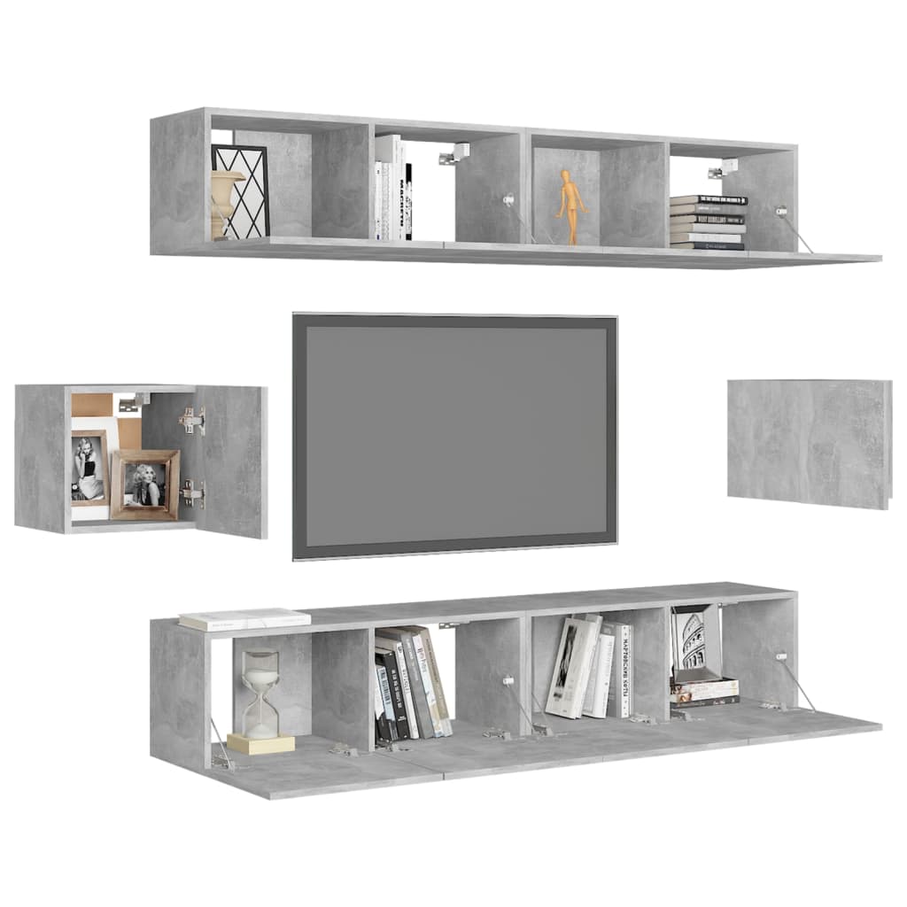 Ensemble de meubles TV 6 pcs Gris béton Bois d'ingénierie - XIOS