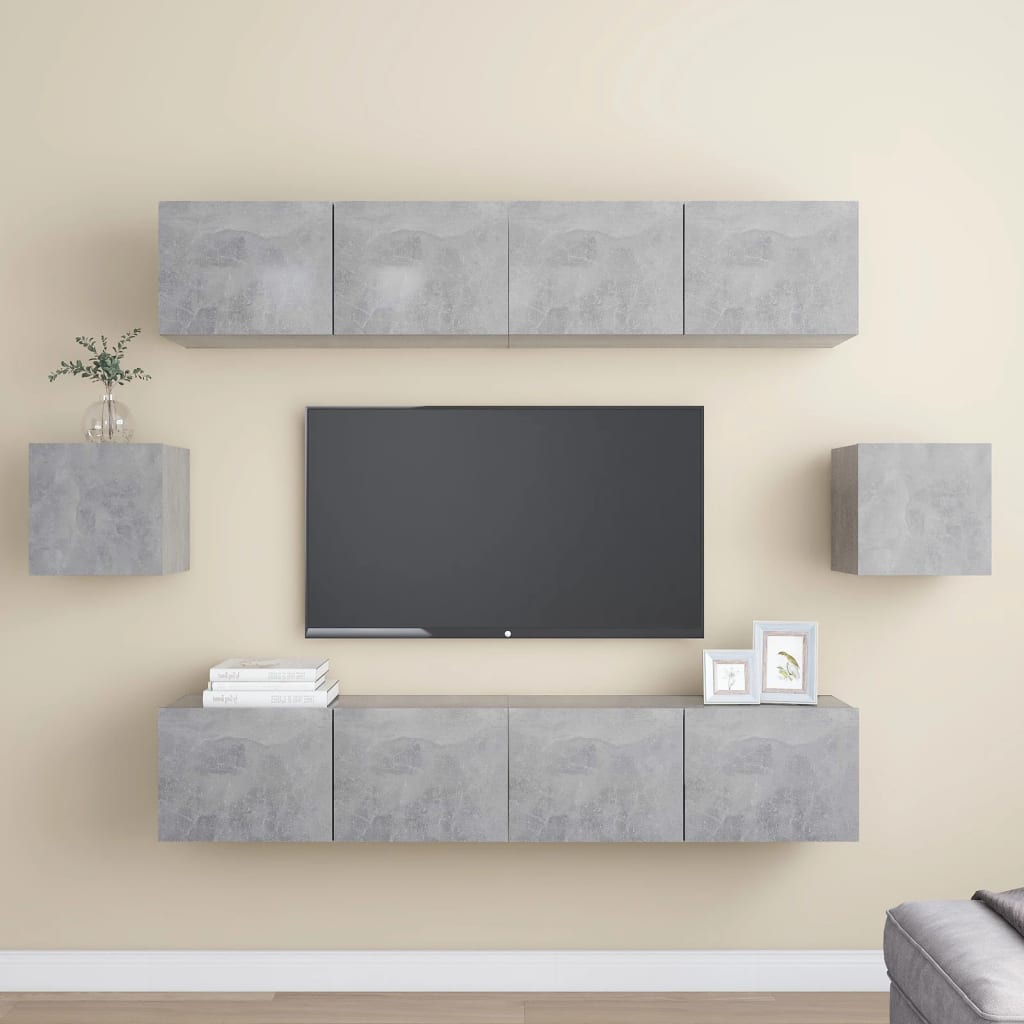 Ensemble de meubles TV 6 pcs Gris béton Bois d'ingénierie - XIOS