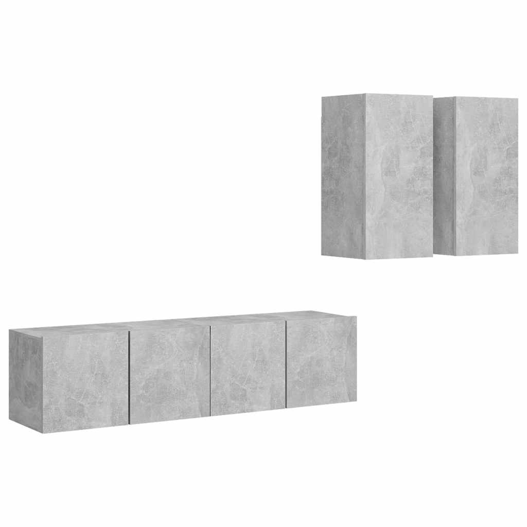 Ensemble de meubles TV 4 pcs Gris béton Bois d'ingénierie