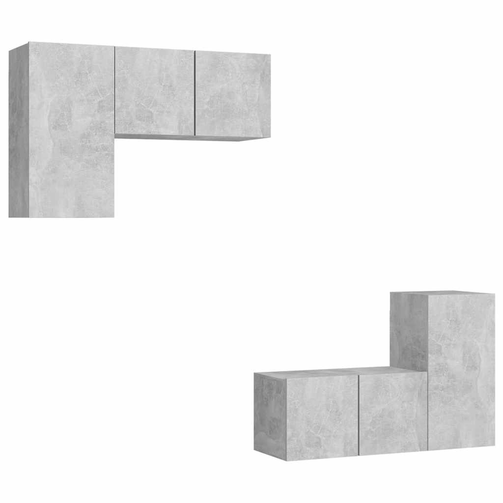 Ensemble de meubles TV 4 pcs Gris béton Bois d'ingénierie