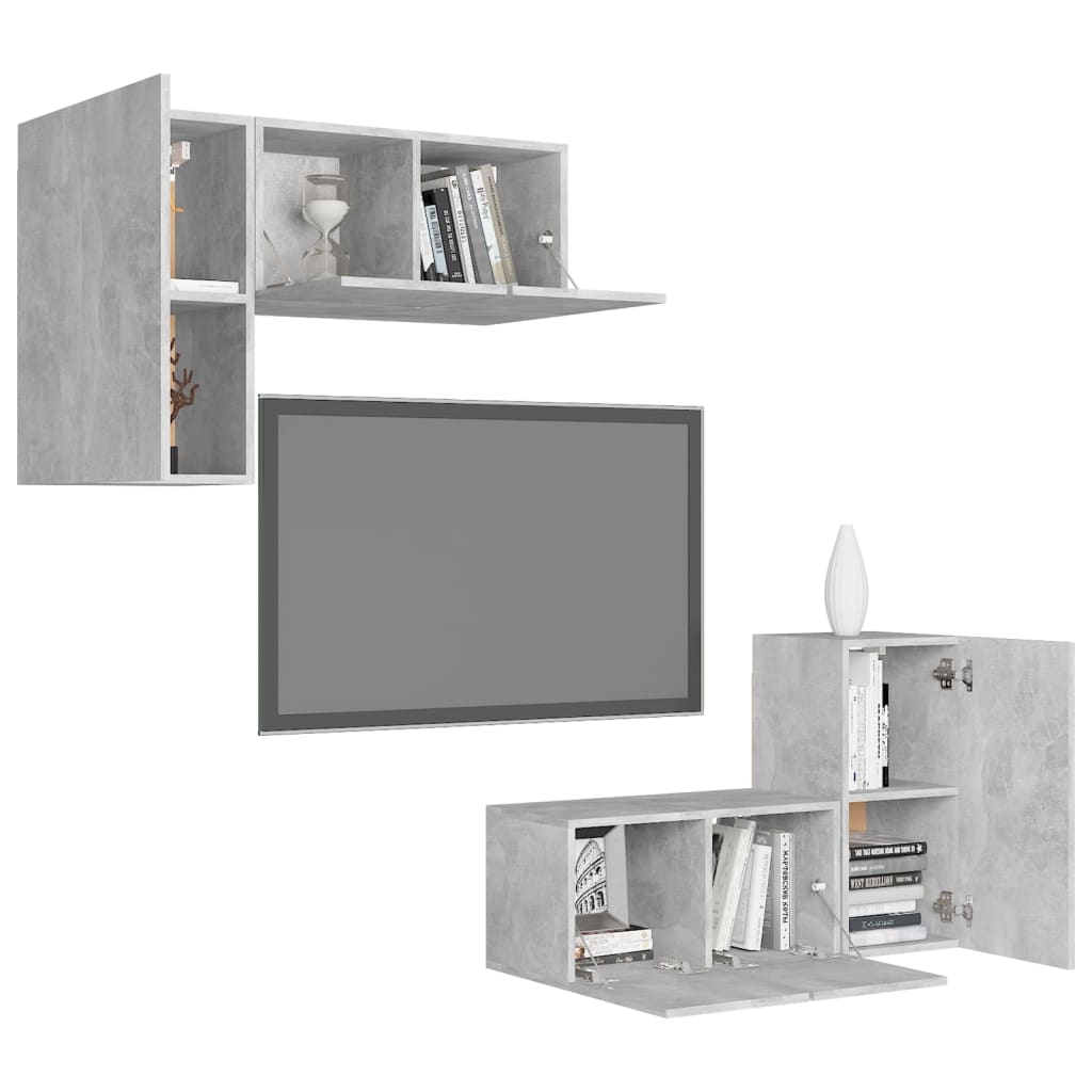 Ensemble de meubles TV 4 pcs Gris béton Bois d'ingénierie - XIOS