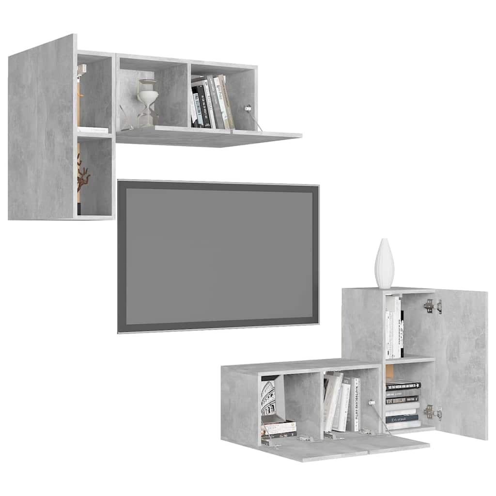 Ensemble de meubles TV 4 pcs Gris béton Bois d'ingénierie