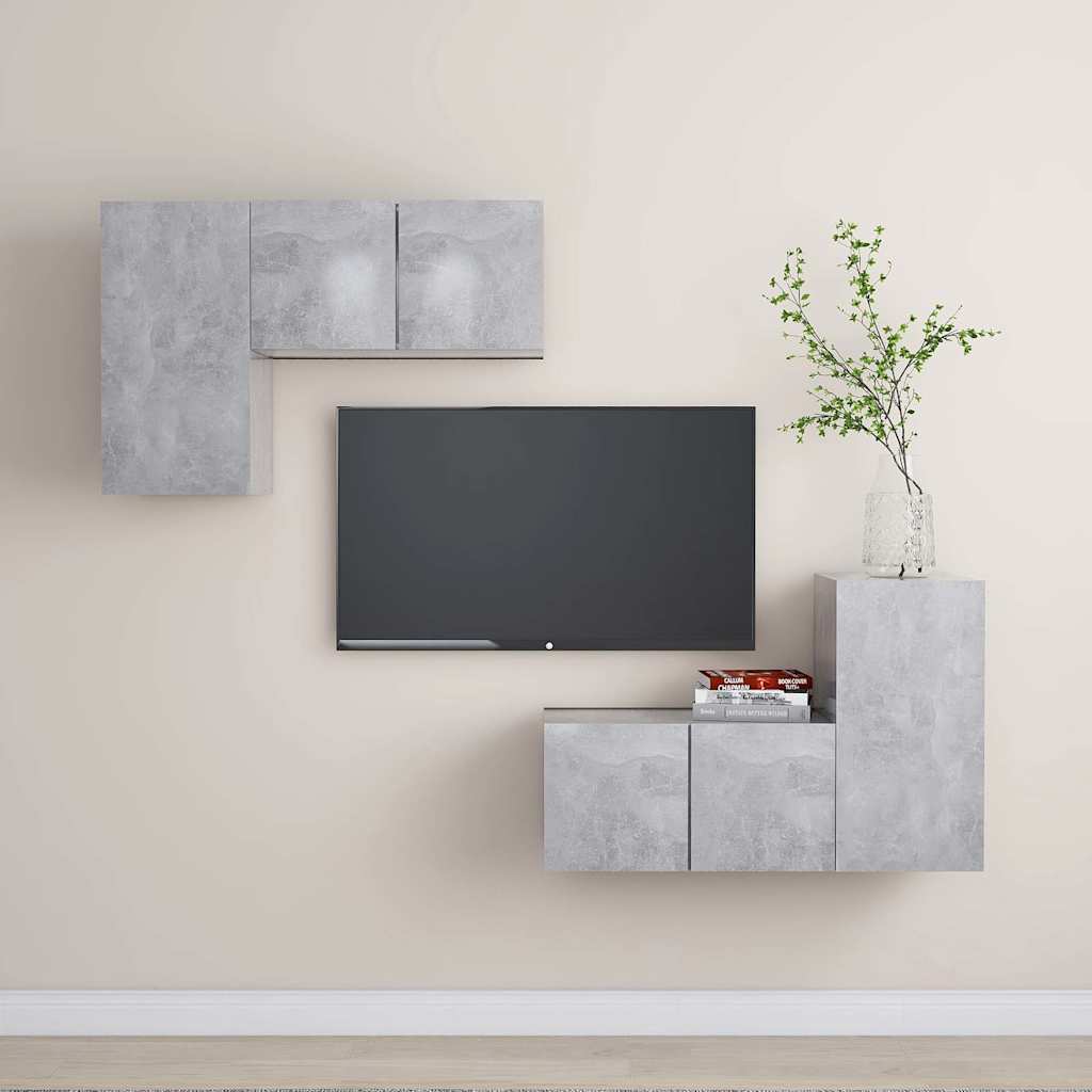 Ensemble de meubles TV 4 pcs Gris béton Bois d'ingénierie