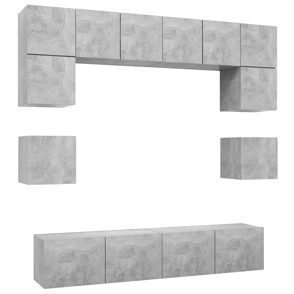 Ensemble de meubles TV 8 pcs Gris béton Bois d'ingénierie - XIOS