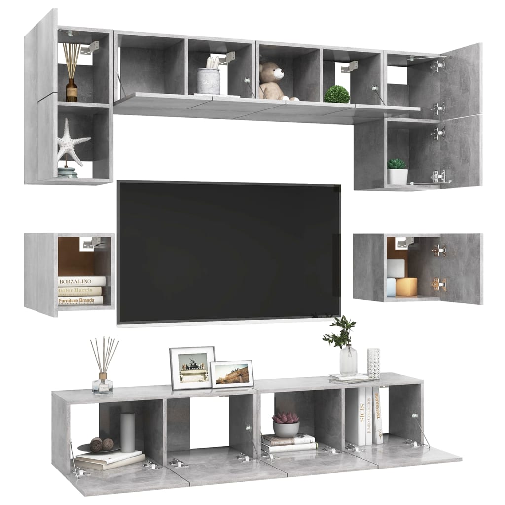 Ensemble de meubles TV 8 pcs Gris béton Bois d'ingénierie - XIOS