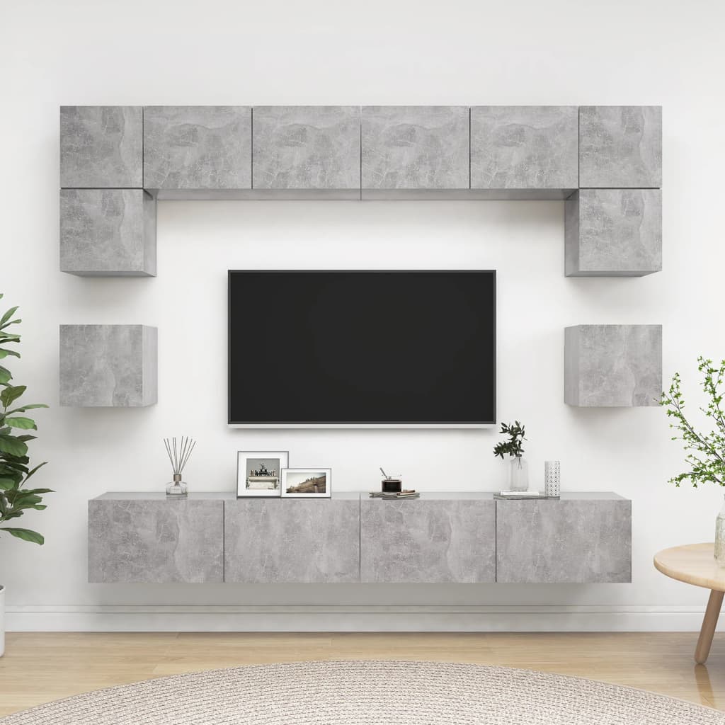 Ensemble de meubles TV 8 pcs Gris béton Bois d'ingénierie - XIOS