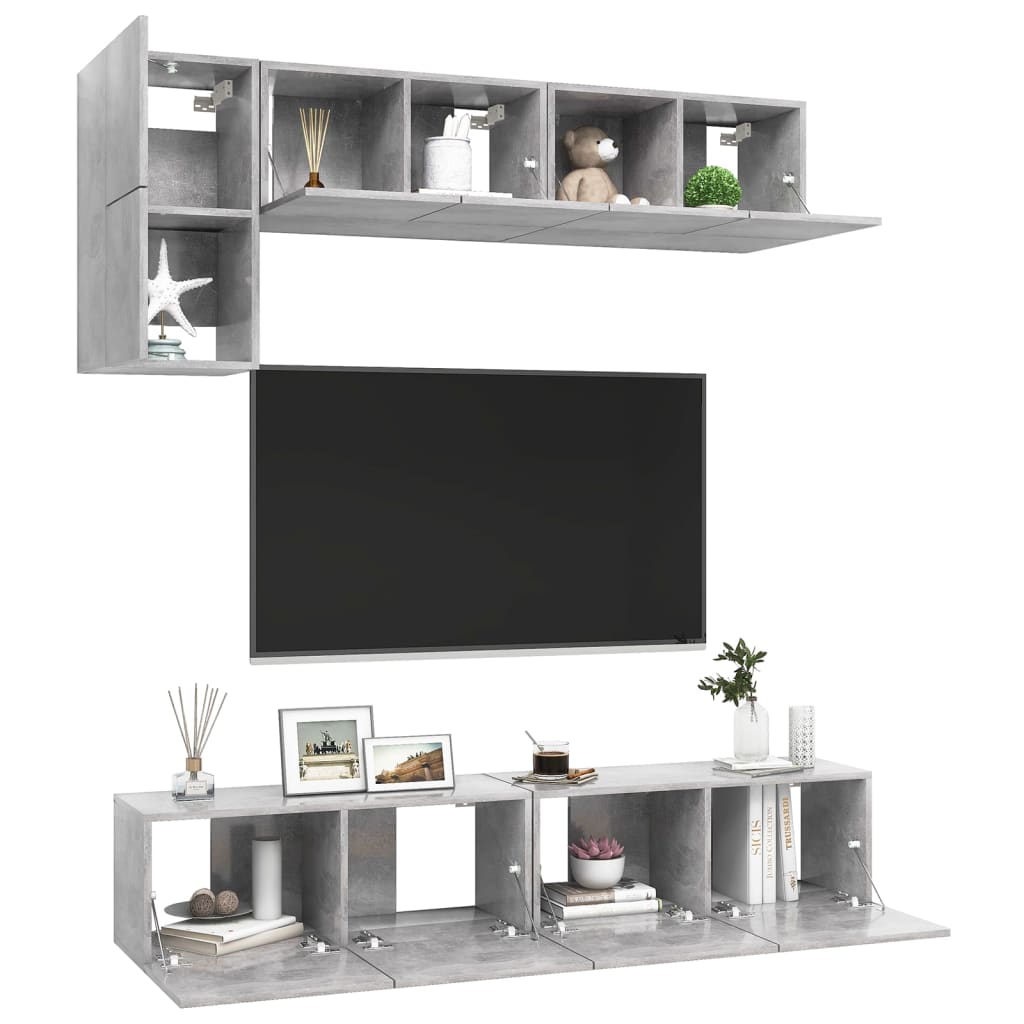 Ensemble de meubles TV 5 pcs Gris béton Bois d'ingénierie - XIOS