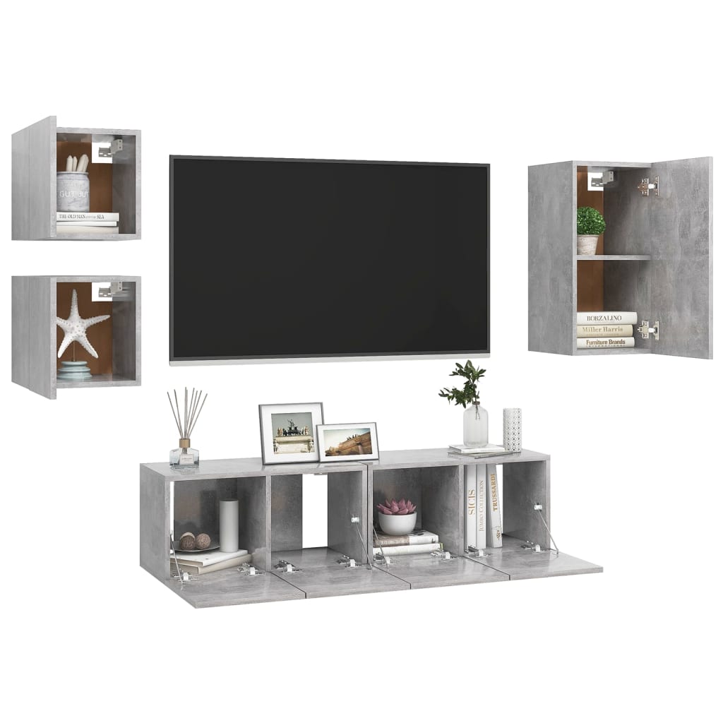 Ensemble de meubles TV 5 pcs Gris béton Bois d'ingénierie - XIOS