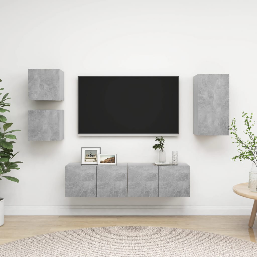 Ensemble de meubles TV 5 pcs Gris béton Bois d'ingénierie - XIOS