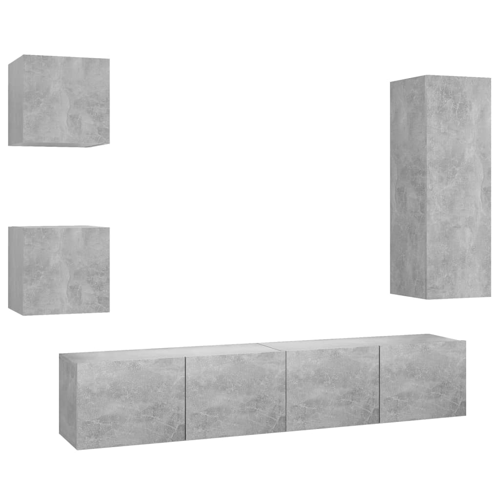 Ensemble de meubles TV 5 pcs Gris béton Bois d'ingénierie - XIOS