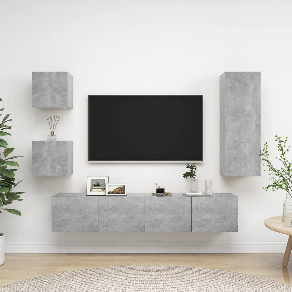 Ensemble de meubles TV 5 pcs Gris béton Bois d'ingénierie - XIOS