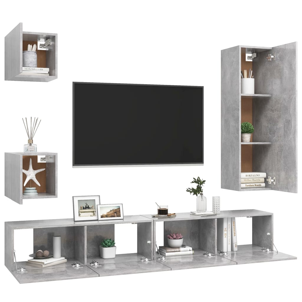 Ensemble de meuble TV 5 pcs Gris béton Bois d'ingénierie - XIOS