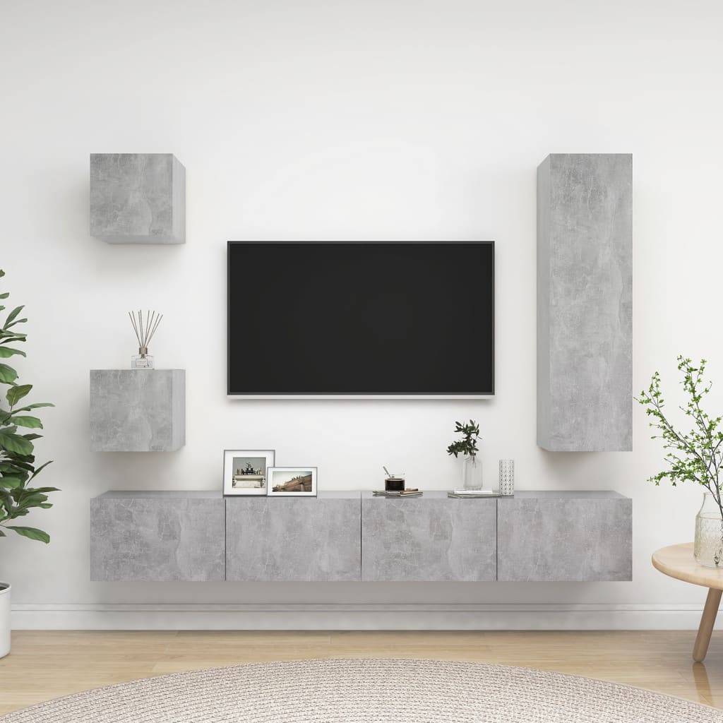 Ensemble de meuble TV 5 pcs Gris béton Bois d'ingénierie - XIOS