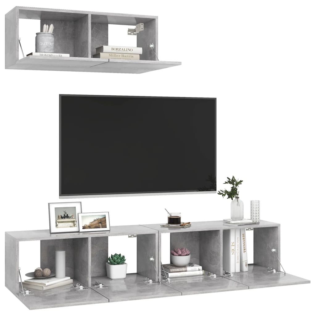 Meubles TV 3 pcs Gris béton Bois d'ingénierie - XIOS