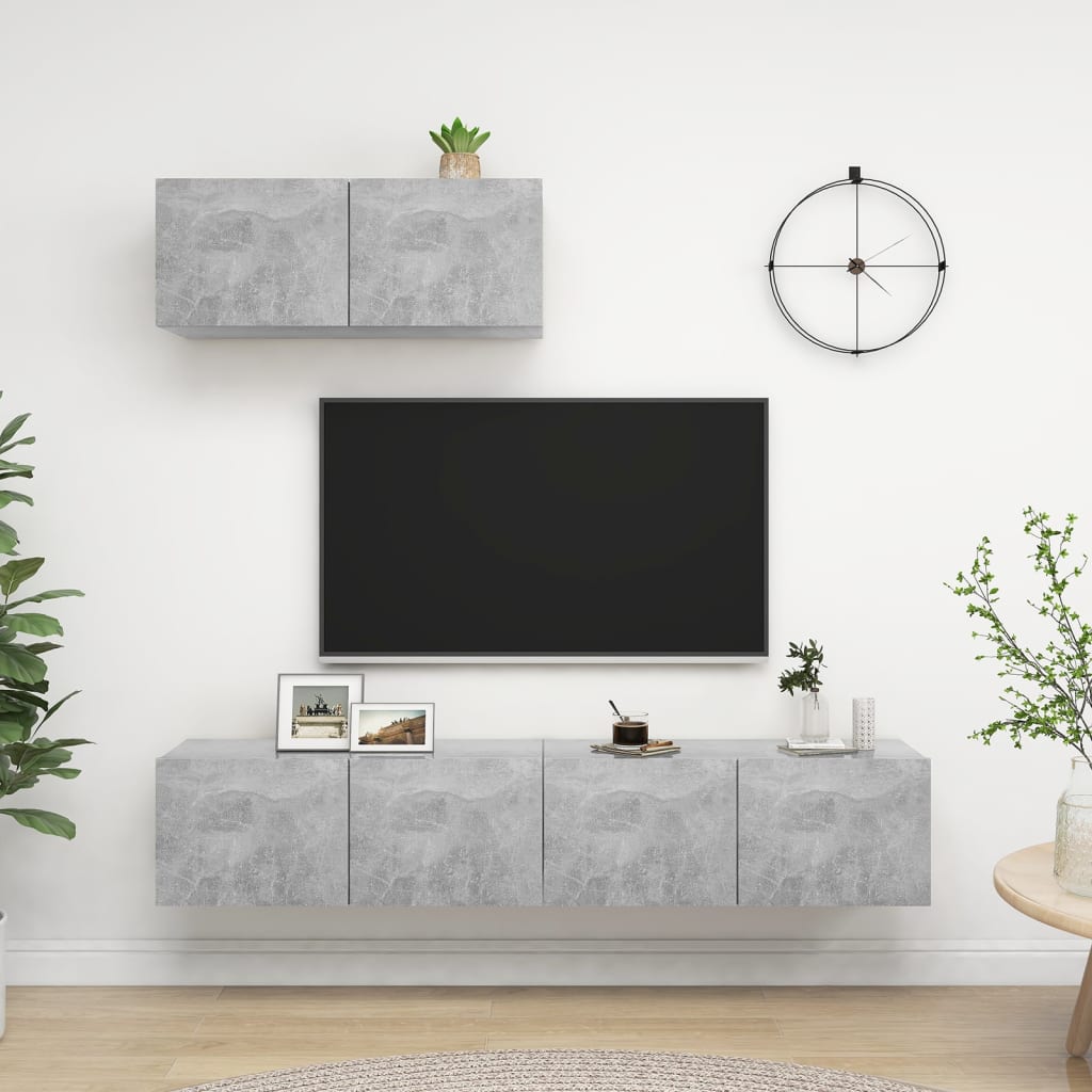 Meubles TV 3 pcs Gris béton Bois d'ingénierie - XIOS