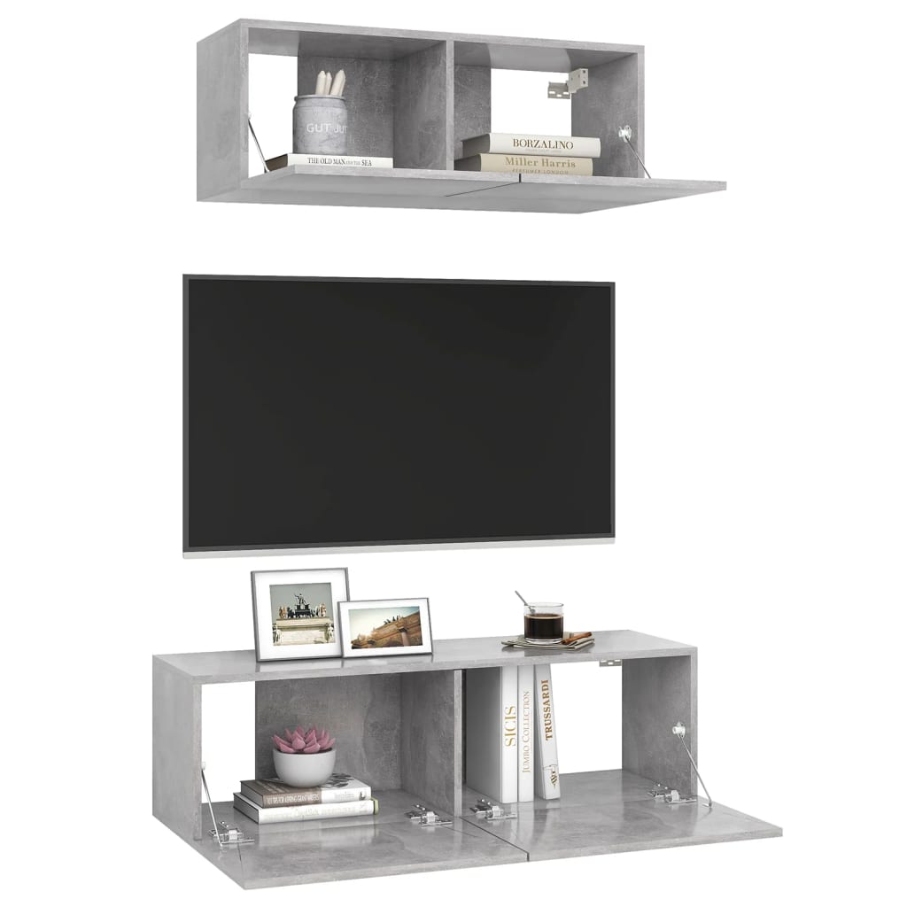 Ensemble de meubles TV 2 pcs Gris béton Bois d'ingénierie - XIOS