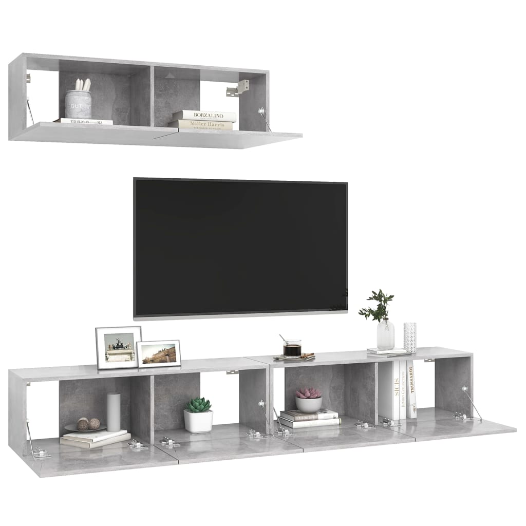 Meubles TV 3 pcs Gris béton Bois d'ingénierie - XIOS