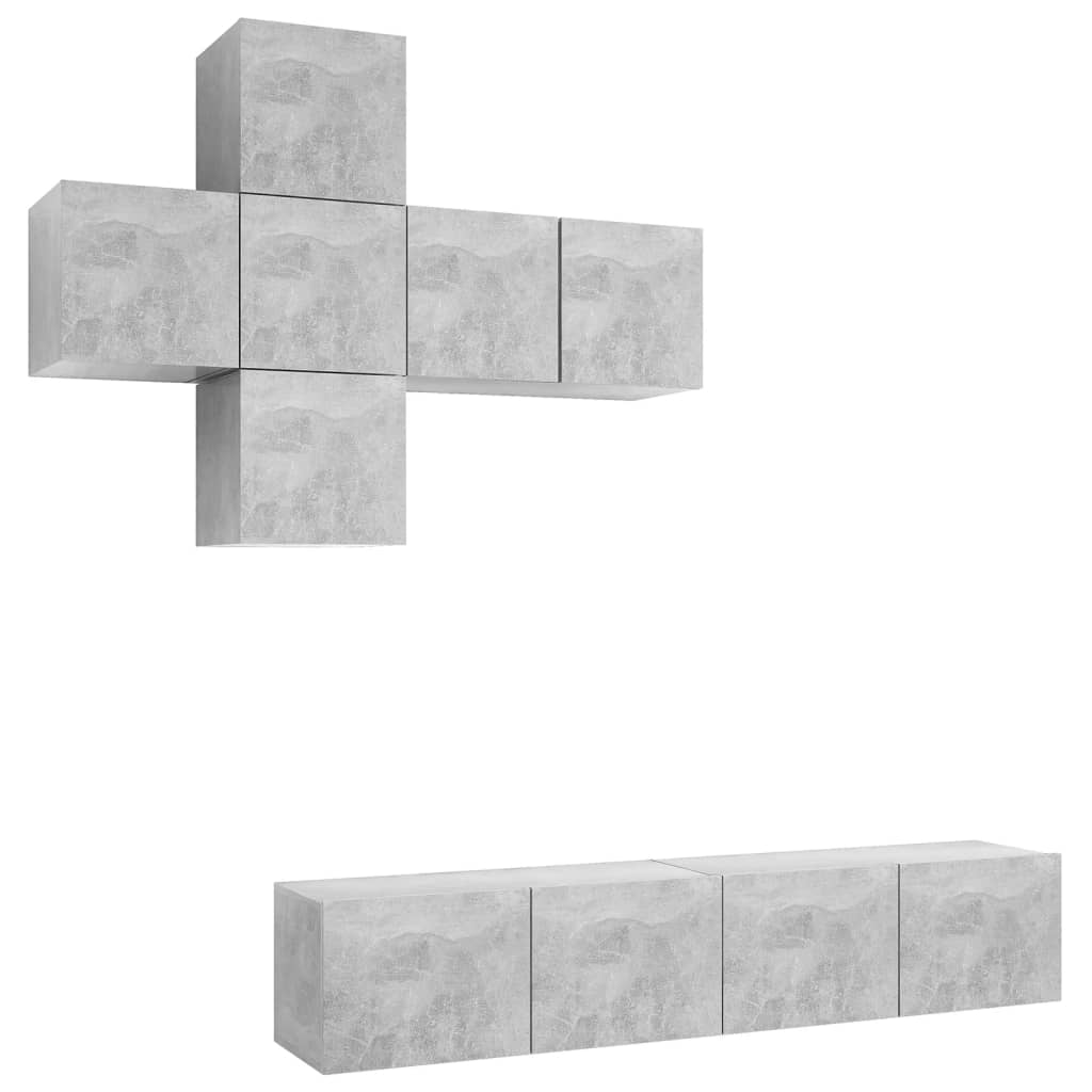 Ensemble de meuble TV 7 pcs Gris béton Bois d'ingénierie - XIOS