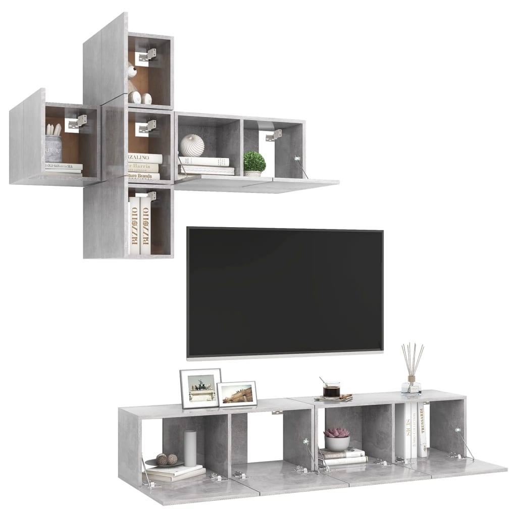Ensemble de meuble TV 7 pcs Gris béton Bois d'ingénierie - XIOS