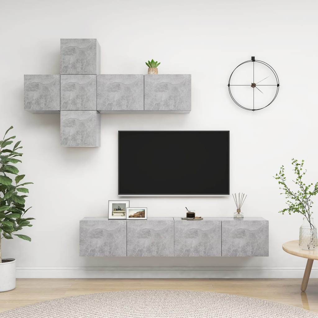 Ensemble de meuble TV 7 pcs Gris béton Bois d'ingénierie - XIOS