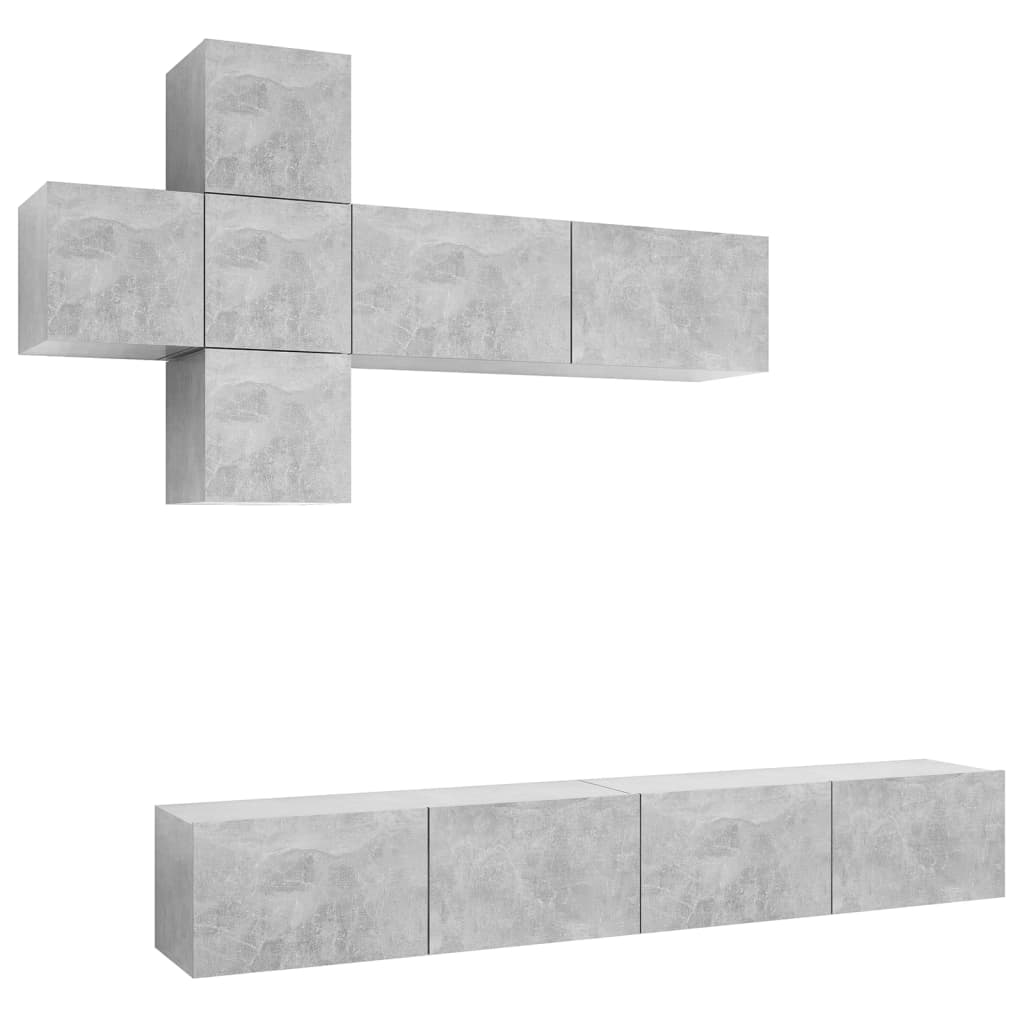 Ensemble de meuble TV 7 pcs Gris béton Bois d'ingénierie - XIOS