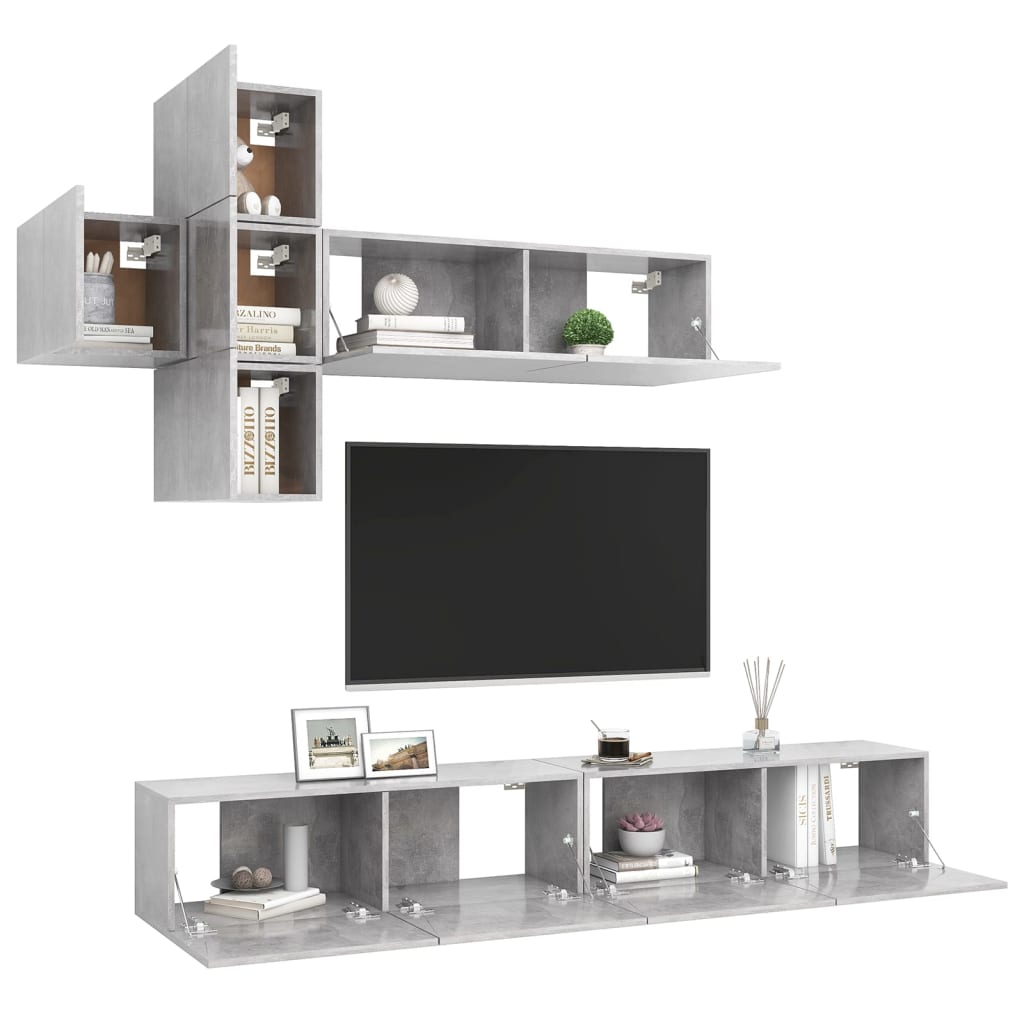 Ensemble de meuble TV 7 pcs Gris béton Bois d'ingénierie - XIOS