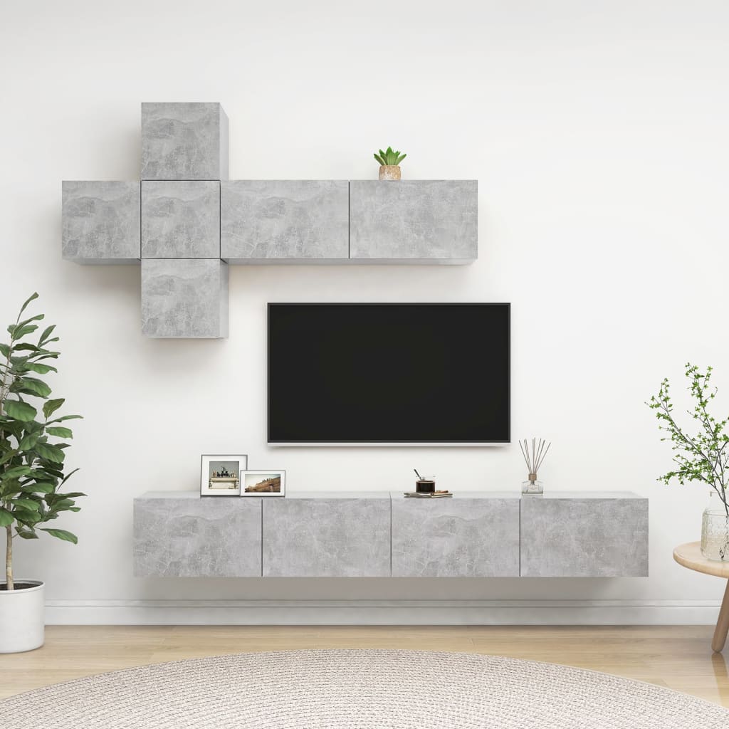 Ensemble de meuble TV 7 pcs Gris béton Bois d'ingénierie - XIOS