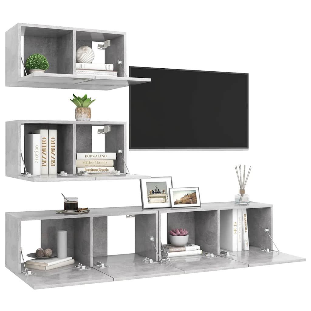 Ensemble de meubles TV 4 pcs Gris béton Bois d'ingénierie - XIOS