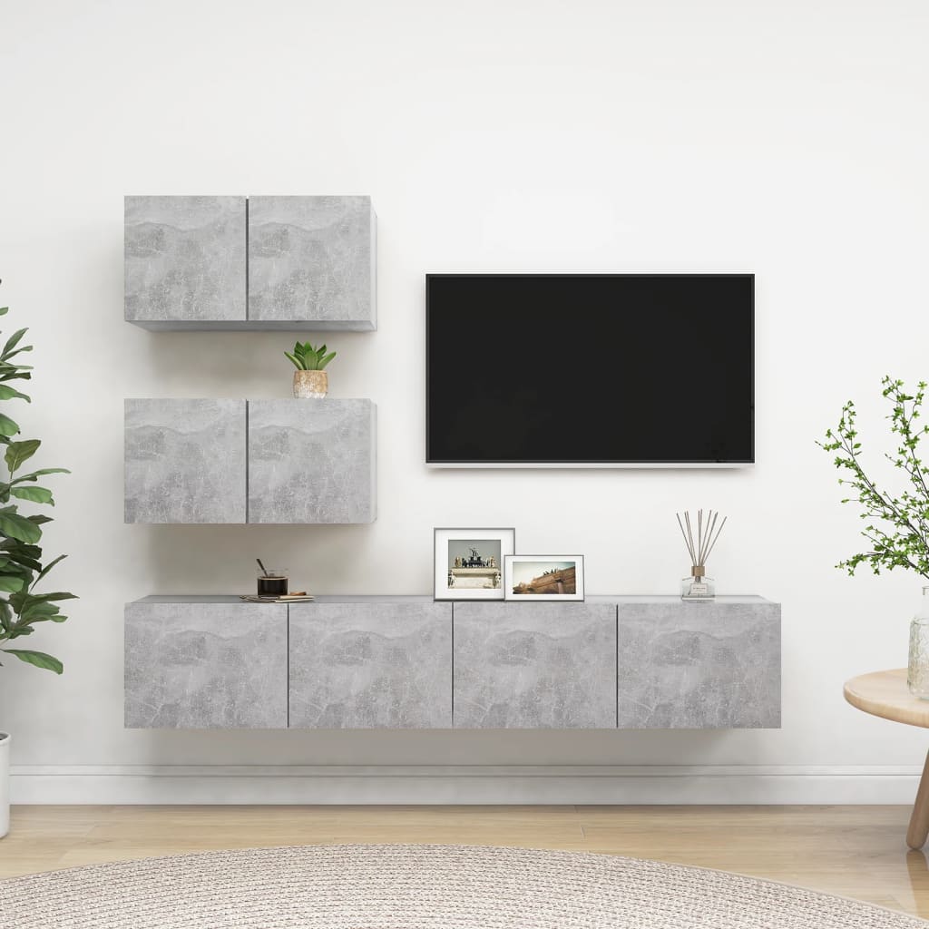 Ensemble de meubles TV 4 pcs Gris béton Bois d'ingénierie - XIOS