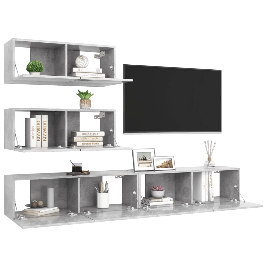 Ensemble de meubles TV 4 pcs Gris béton Bois d'ingénierie - XIOS