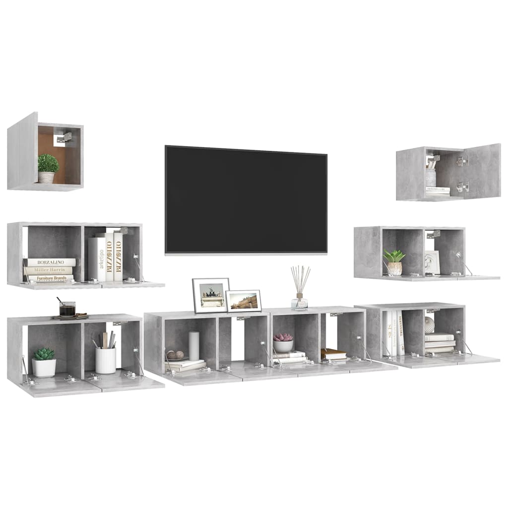 Ensemble de meubles TV 8 pcs Gris béton Bois d'ingénierie - XIOS