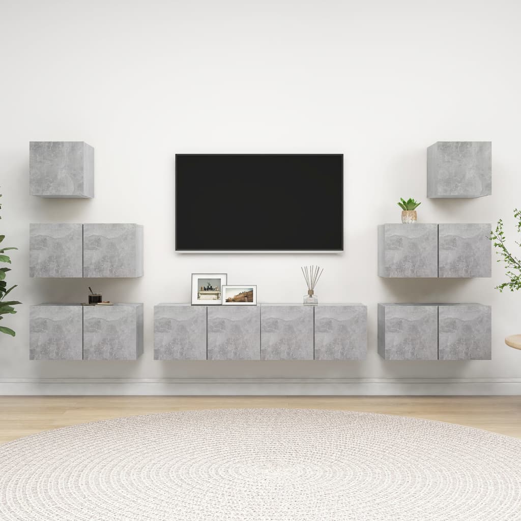 Ensemble de meubles TV 8 pcs Gris béton Bois d'ingénierie - XIOS