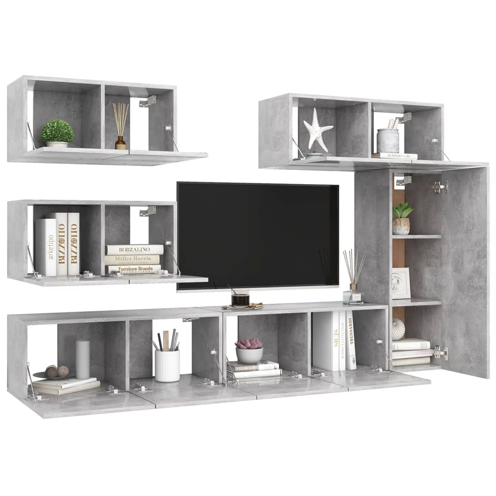 Ensemble de meubles TV 6 pcs Gris béton Bois d'ingénierie - XIOS
