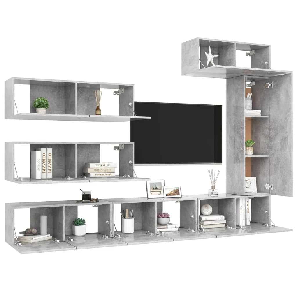 Ensemble de meubles TV 7 pcs Gris béton Bois d'ingénierie - XIOS