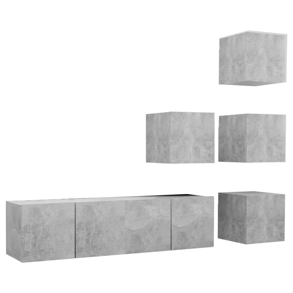Ensemble de meubles TV 6 pcs Gris béton Bois d'ingénierie - XIOS