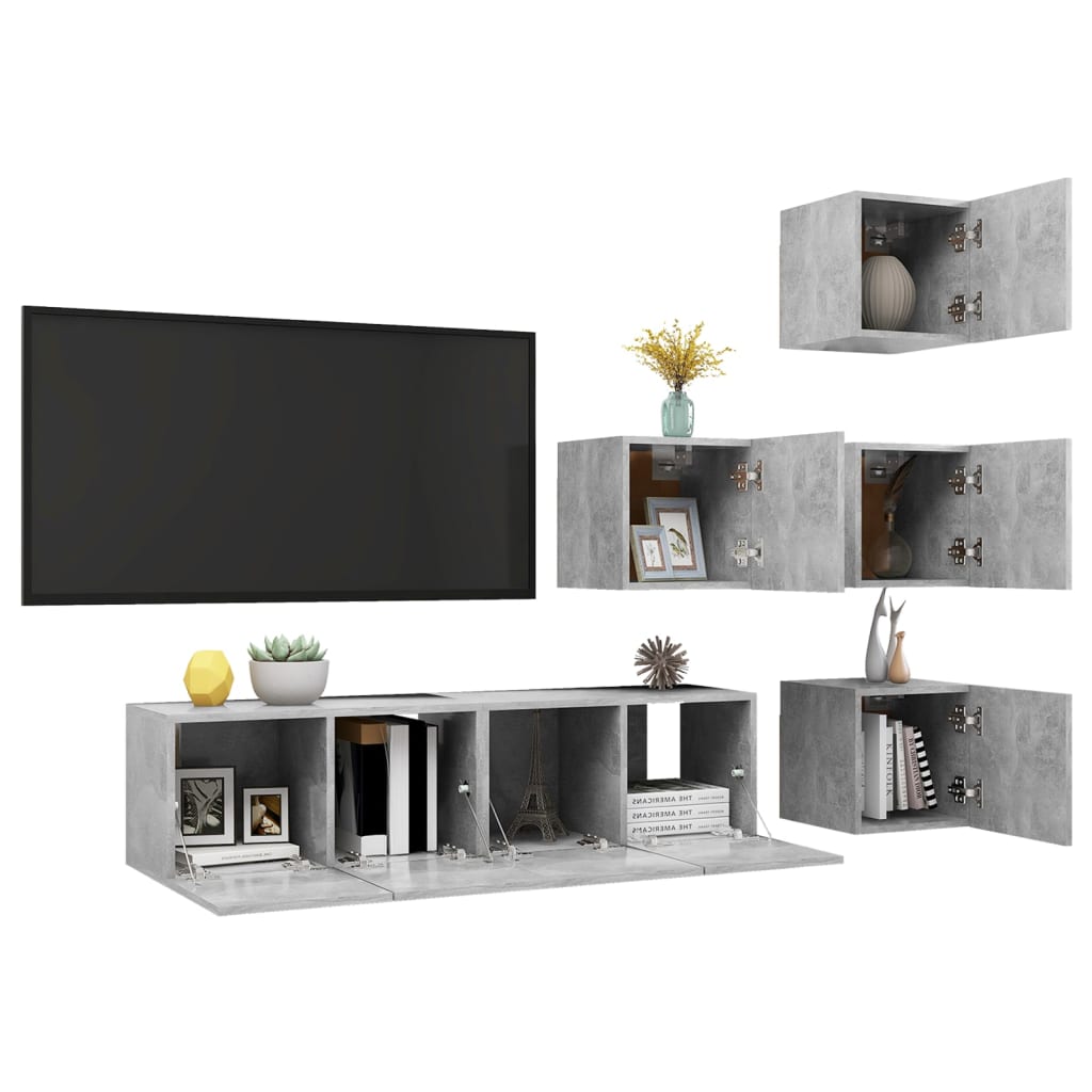 Ensemble de meubles TV 6 pcs Gris béton Bois d'ingénierie - XIOS
