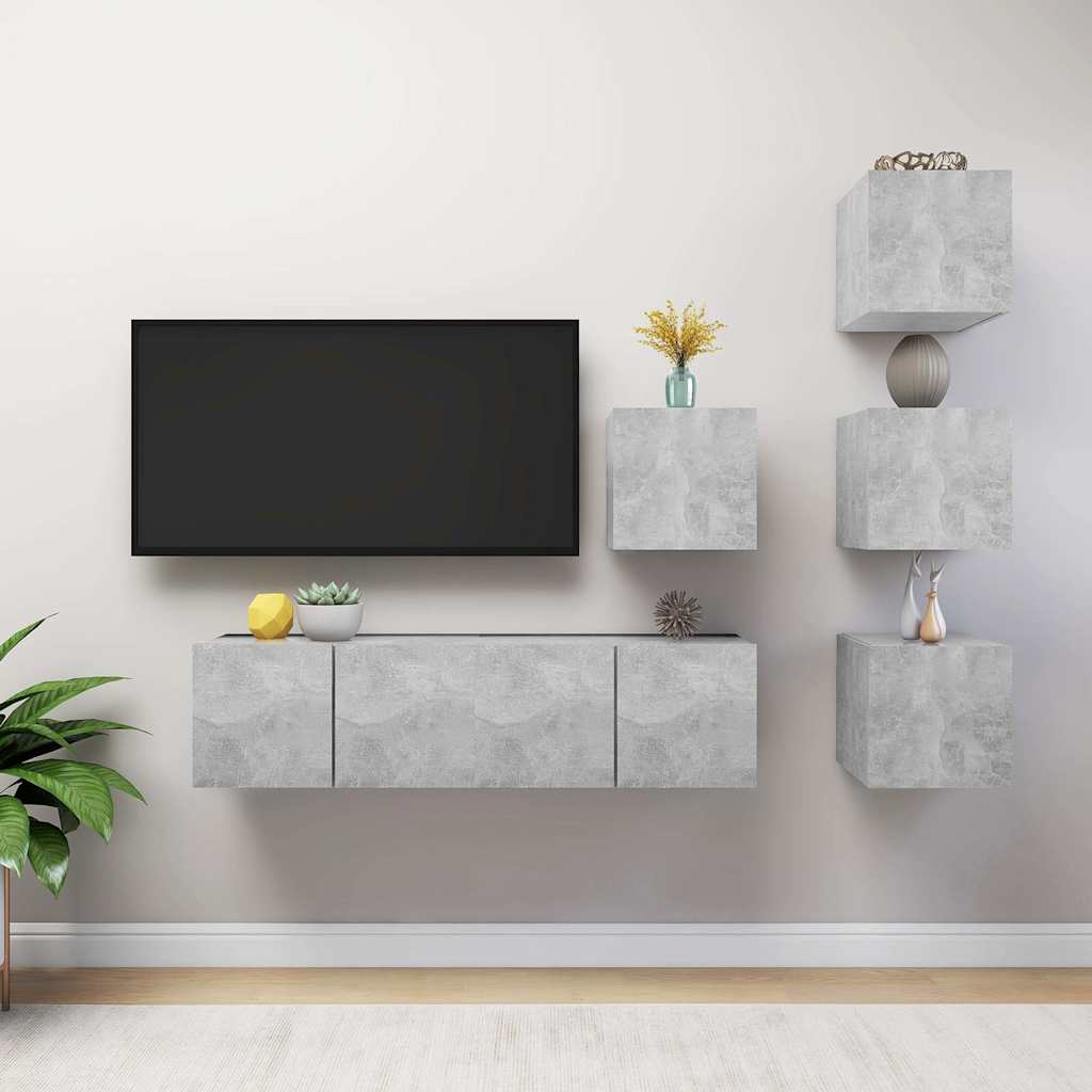 Ensemble de meubles TV 6 pcs Gris béton Bois d'ingénierie