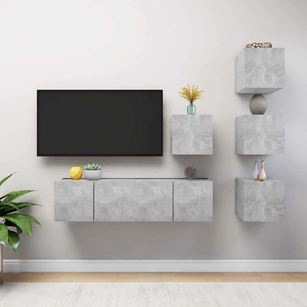 Ensemble de meubles TV 6 pcs Gris béton Bois d'ingénierie - XIOS