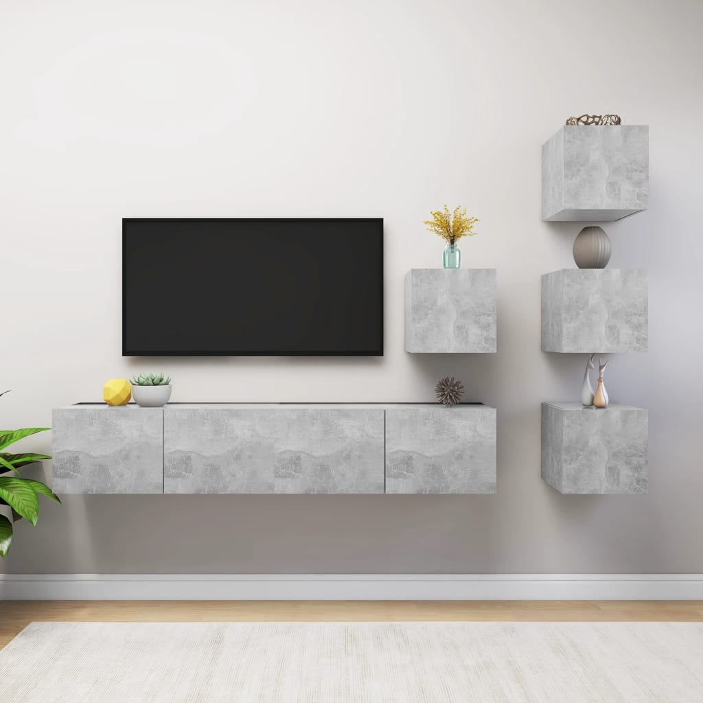 Ensemble de meubles TV 6 pcs Gris béton Bois d'ingénierie - XIOS