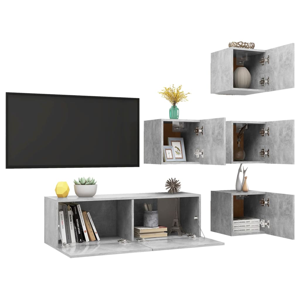 Ensemble de meuble TV 5 pcs Gris béton Bois d'ingénierie - XIOS