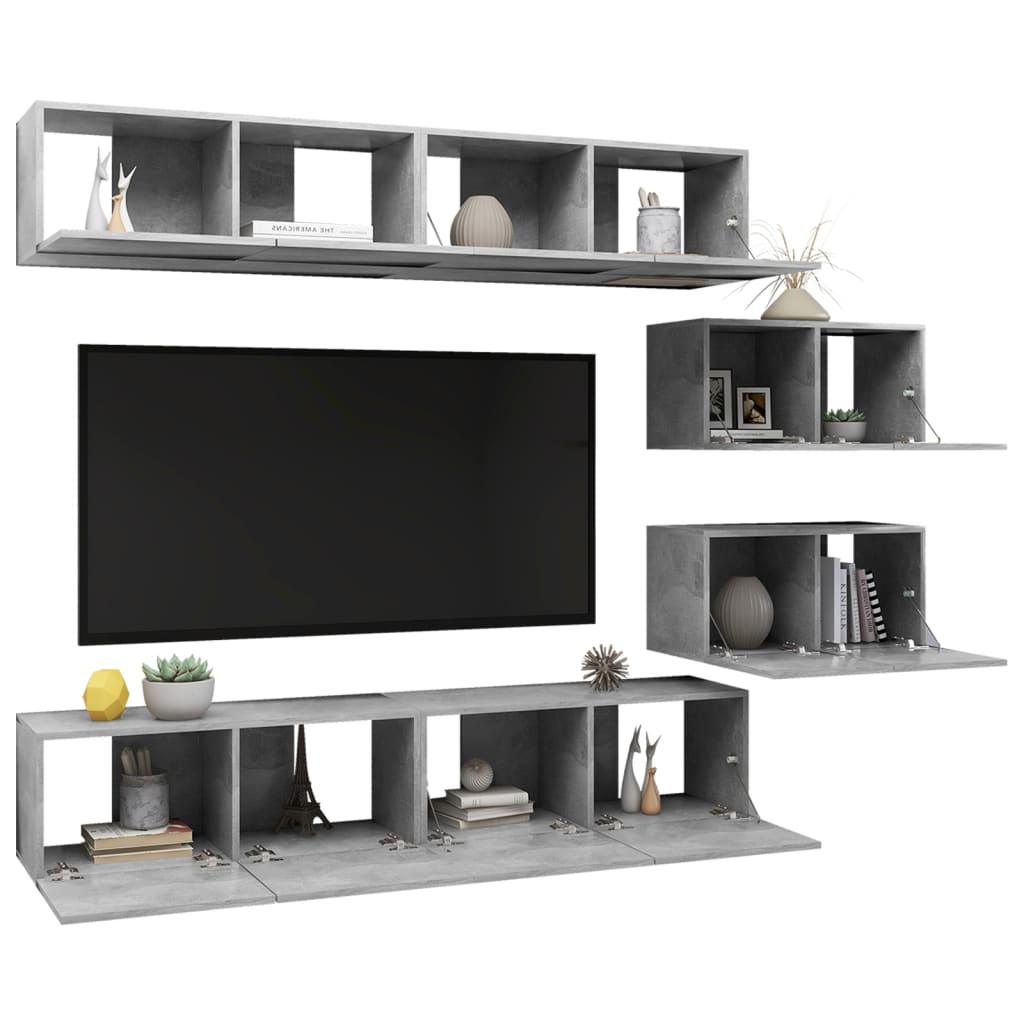 Ensemble de meubles TV 6 pcs Gris béton Bois d'ingénierie - XIOS