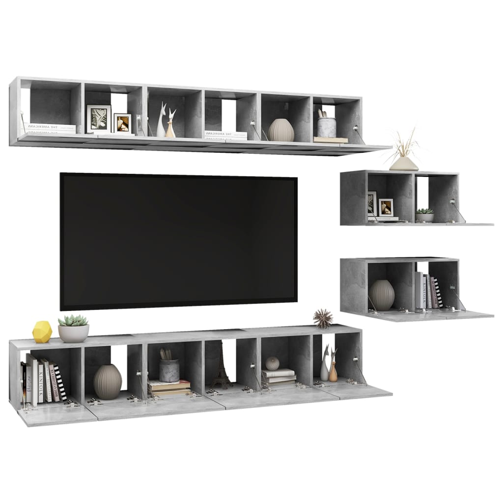 Meubles TV 8 pcs Gris béton Bois d'ingénierie - XIOS