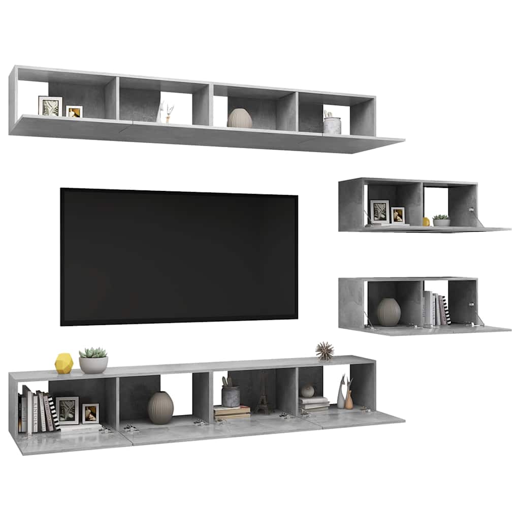 Ensemble de meubles TV 6 pcs Gris béton Bois d'ingénierie - XIOS